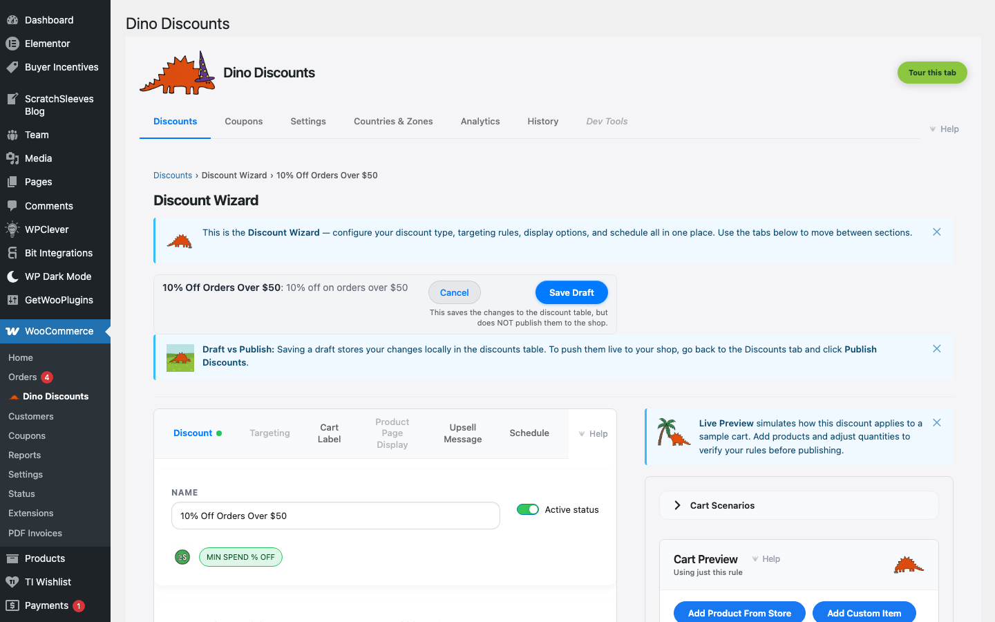 Wizard showing Min Spend % Off recipe configured