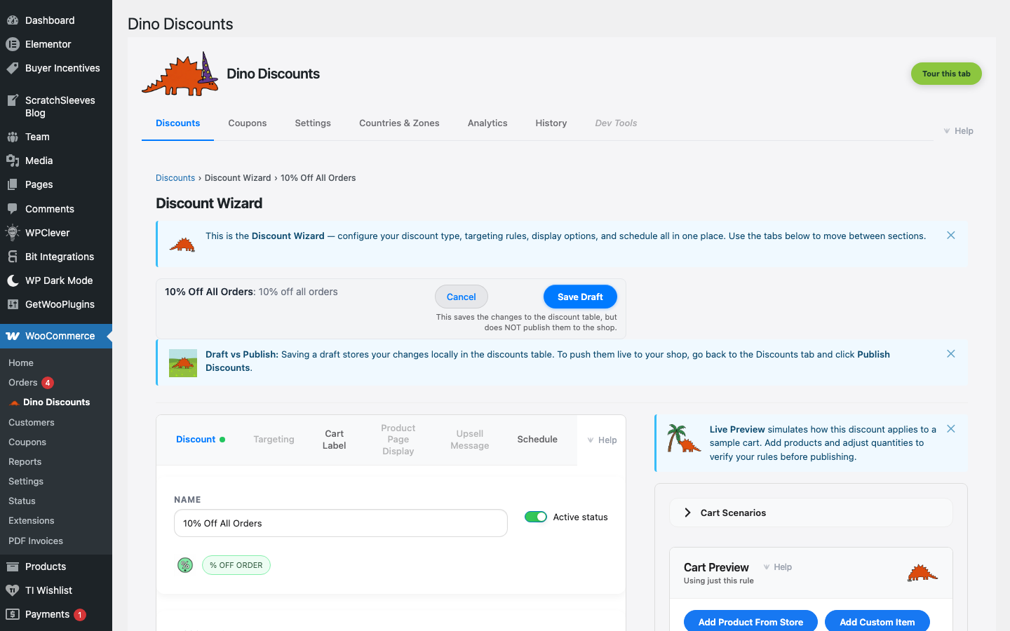 Wizard showing % Off Order recipe configured