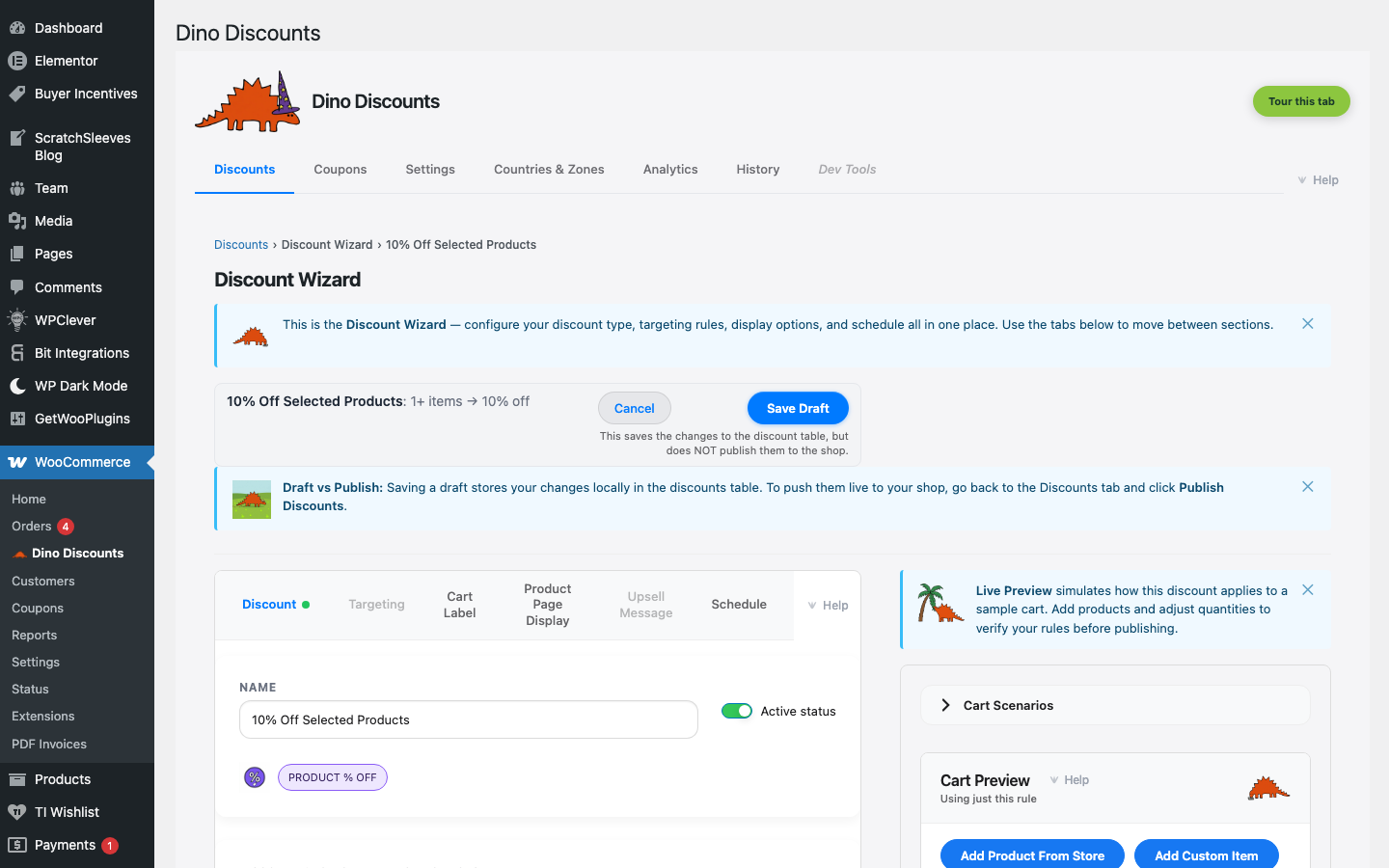Wizard showing Product % Off recipe configured