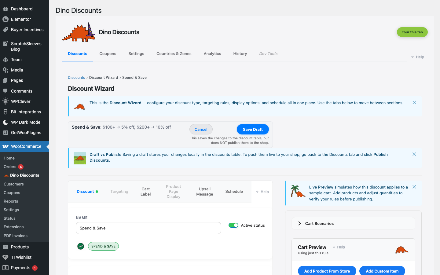 Wizard showing Spend & Save recipe with tiered pricing