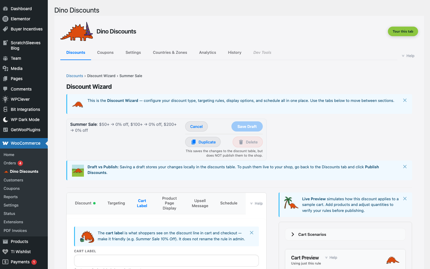Wizard — Cart Label tab configuration